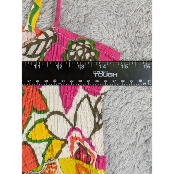 Vintage Tropical Floral Cotton Babydoll Sun Dress Size M Beachy Boho Patchwork - Picture 4 of 6